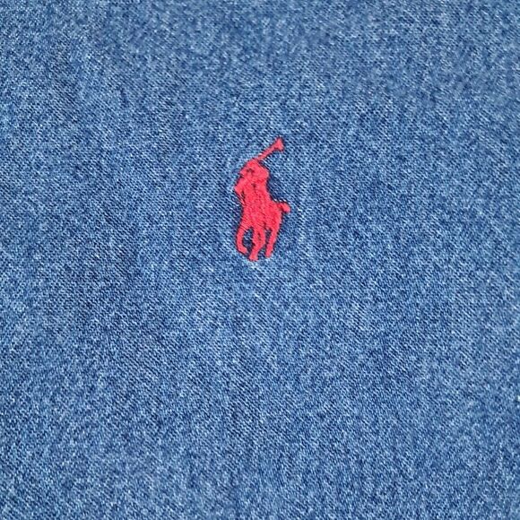 VTG Ralph Lauren Blake Denim Shirt Men's Medium Red Pony Logo Button Down Cotton - Picture 2 of 4